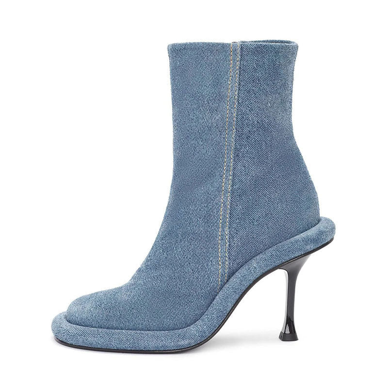 Plush Fashion Hub cowboy round toe high heels boots with western-inspired design and leather texture.