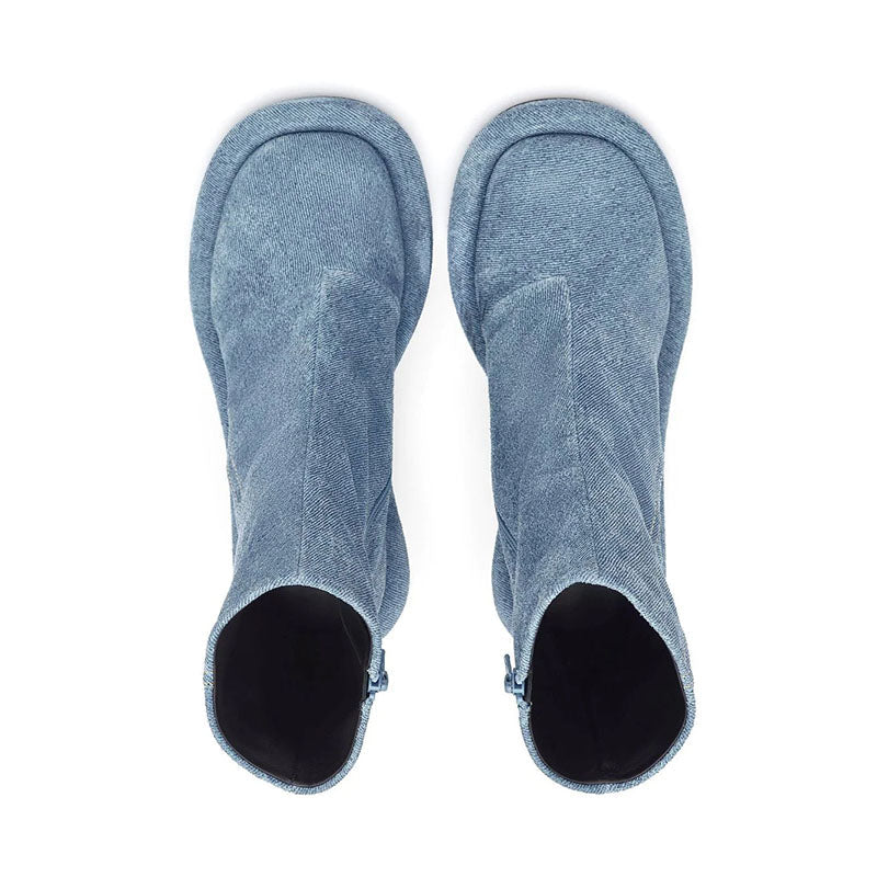 Plush Fashion Hub cowboy round toe high heels boots with Western-style design and leather finish, perfect for stylish outdoor looks.