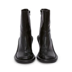 Plush Fashion Hub cowboy round toe high heels boots featuring classic Western style and brown leather finish.