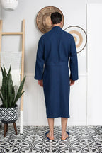 Absorbent, lightweight men's waffle spa bathrobe from Plush Fashion Hub displayed on a cozy, inviting background.