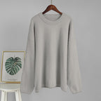 Bella Mia crew neck pullover sweater in solid color, perfect for autumn and winter, casual loose fit, simple and stylish.