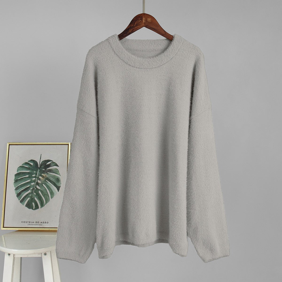 Bella Mia crew neck pullover sweater in solid color, perfect for autumn and winter, casual loose fit, simple and stylish.