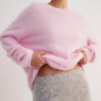 Bella Mia crew neck pullover sweater in solid color, autumn winter casual knit with a loose fit and simple design.