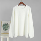 Bella Mia crew neck pullover sweater in solid color, casual loose fit for autumn and winter, simple and cozy.