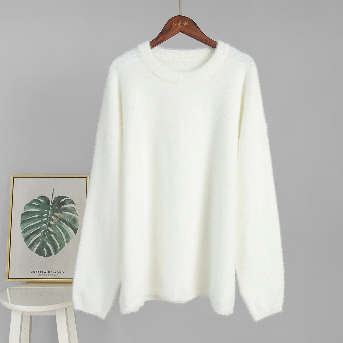 Bella Mia crew neck pullover sweater in solid color, casual loose fit for autumn and winter, simple and cozy.