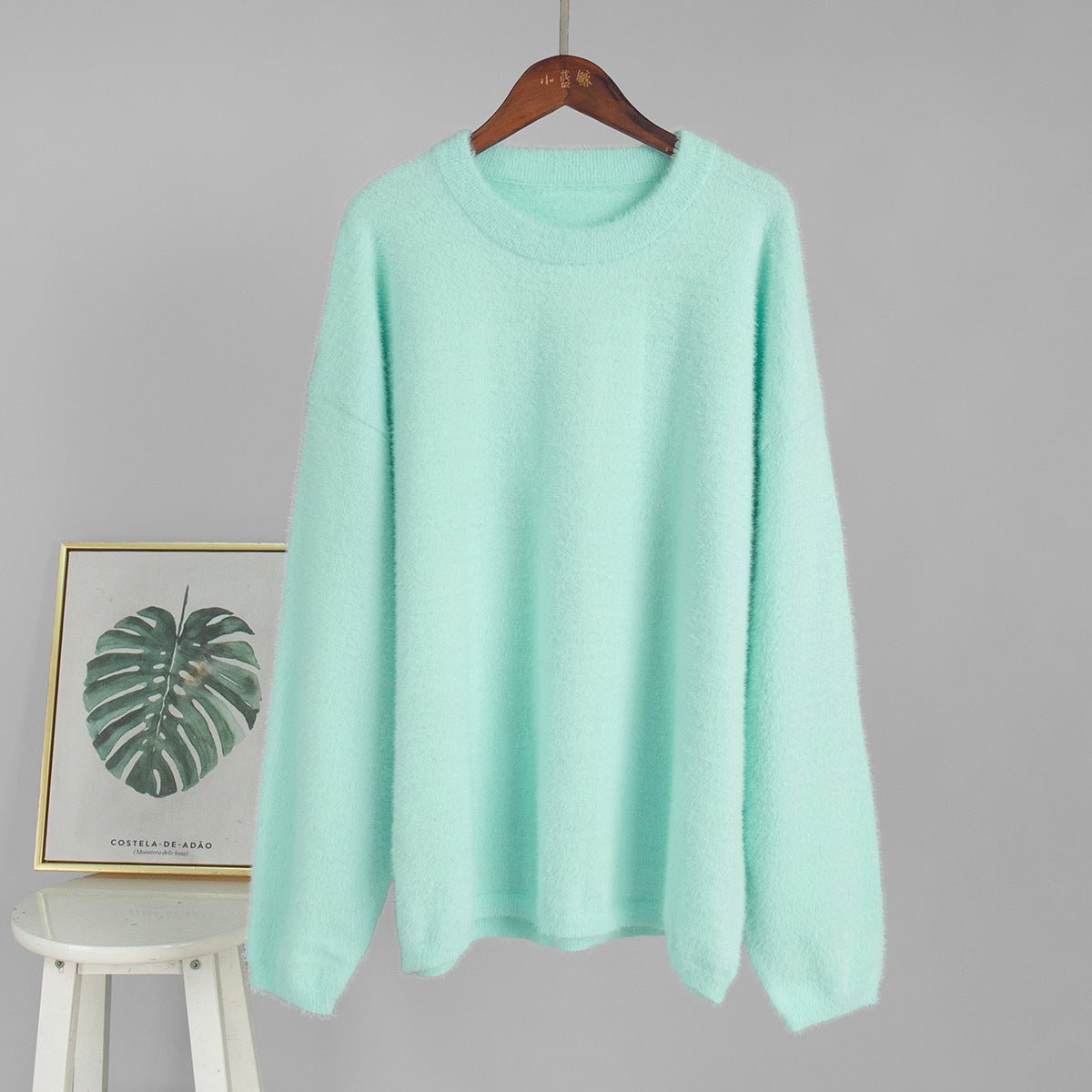 Bella Mia crew neck pullover sweater in solid color, perfect for autumn and winter, casual and loose fit.