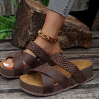 Women's crisscross open toe platform sandals with faux leather straps, trendy and comfortable flats from Trendsi.