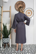 Lightweight women's waffle robe from Plush Fashion Hub with quick-dry spa comfort, shown in a cozy, textured fabric.