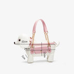Cute teddy dog-shaped crossbody bag from Plush Fashion Hub, featuring soft plush material and a playful design.