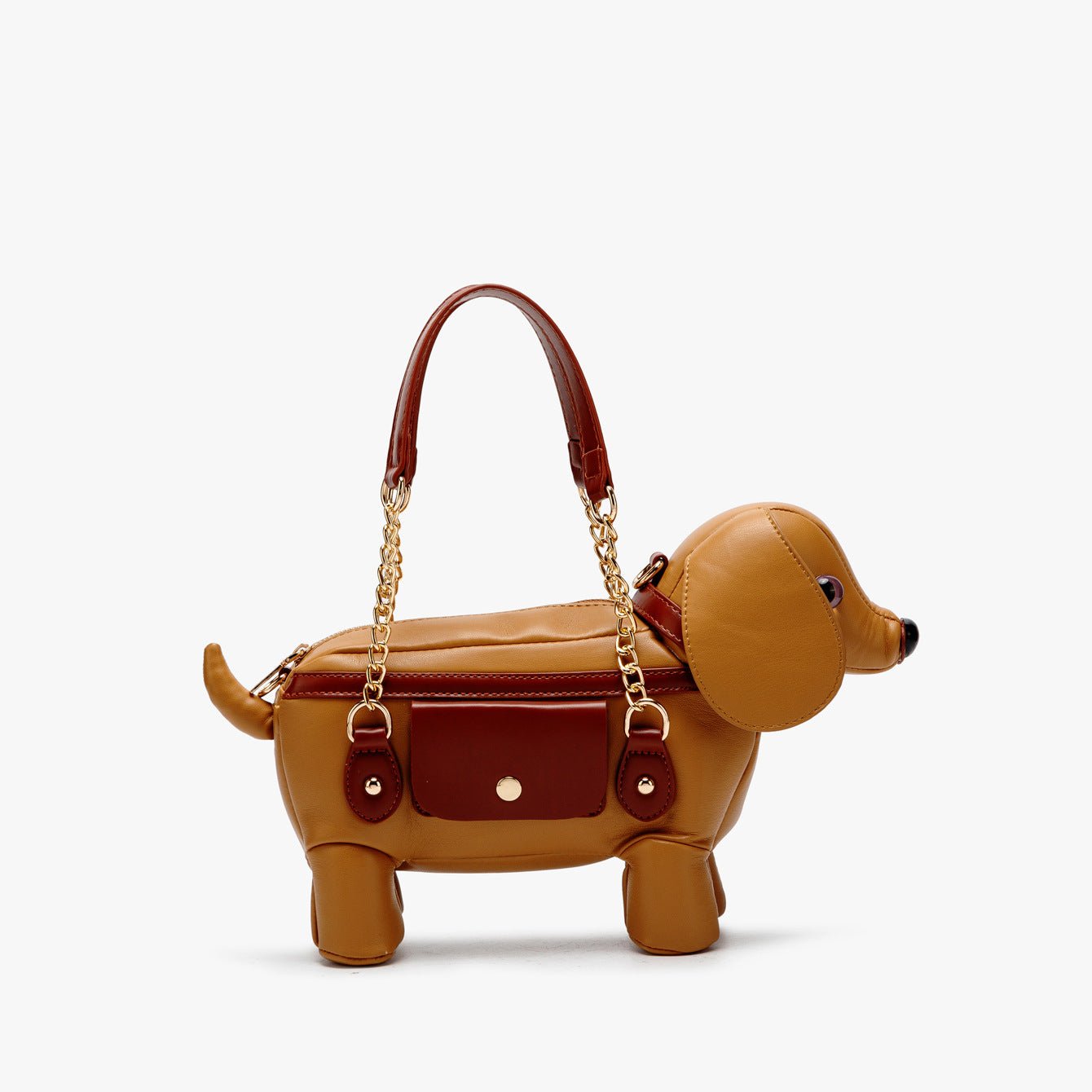 Cute teddy dog-shaped plush crossbody bag from Plush Fashion Hub, featuring soft fabric and detailed dog design.