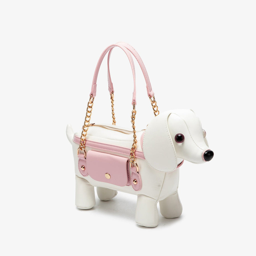 Cute teddy dog-shaped crossbody bag from Plush Fashion Hub, featuring soft plush material and adorable dog design.