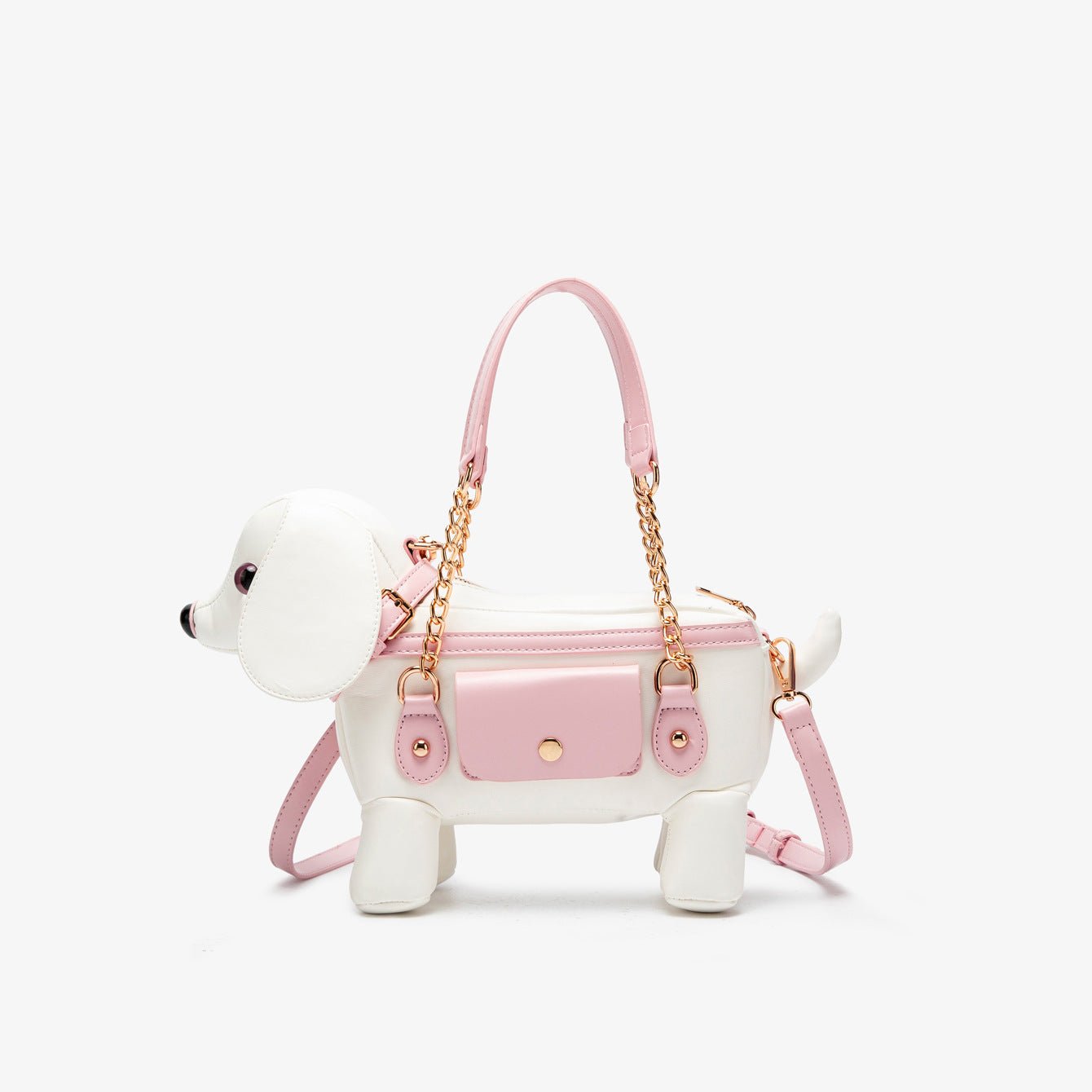 Cute teddy dog-shaped crossbody bag from Plush Fashion Hub, featuring soft plush material and a playful design.