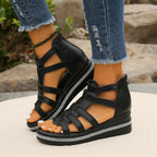 Women's rhinestone cutout wedge sandals by Trendsi with sparkling embellishments and comfortable design, perfect for dressy occasions.