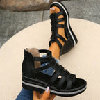 Women's rhinestone cutout wedge sandals by Trendsi featuring sparkling embellishments and comfortable design for stylish footwear.