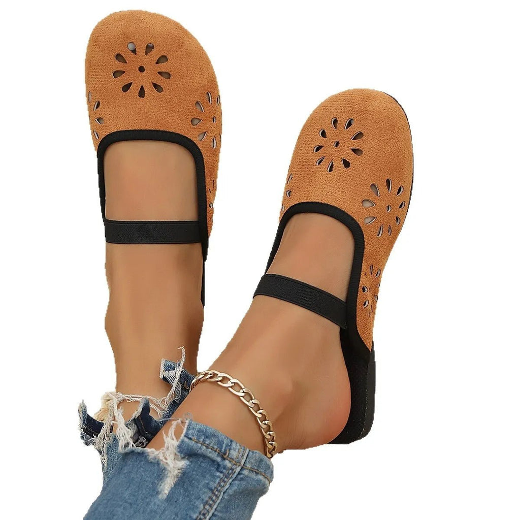 Women's slip-on flats with round toe and cutout design made from premium PU leather, stylish and comfortable shoe by Trendsi.