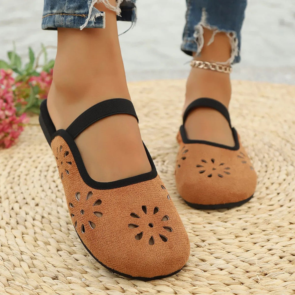 Women's slip-on flats with cutout design and round toe in premium PU leather, stylish and comfortable footwear by Trendsi