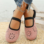 Women's slip-on flats with round toes and cutout details, made from premium PU leather, by Trendsi.