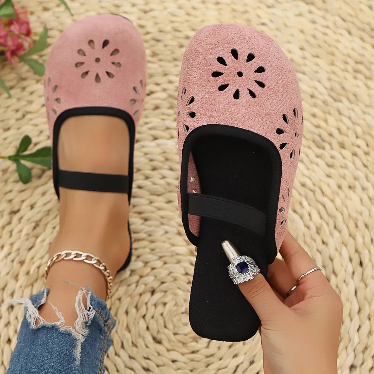 Women's slip-on flats with cutout design and round toe in premium PU leather, stylish and comfortable shoe by Trendsi.
