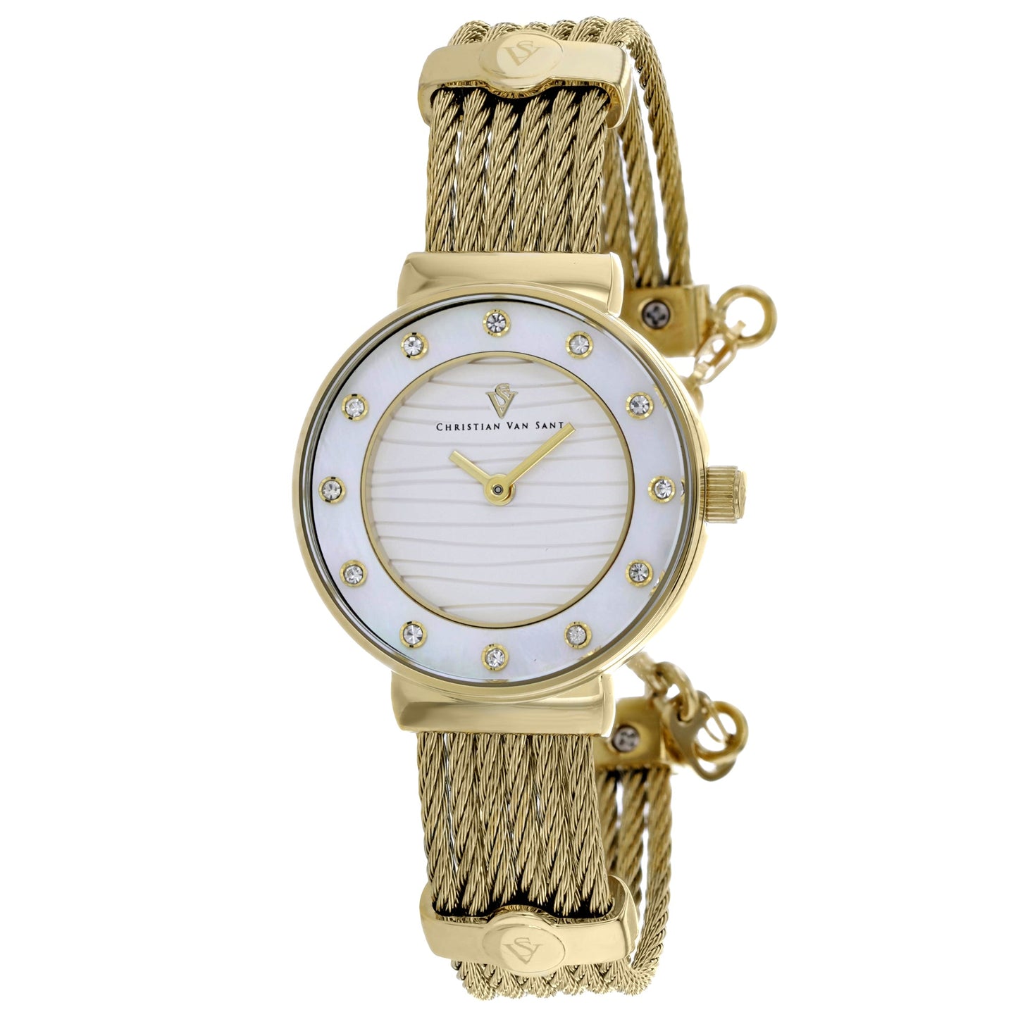 Christian Van Sant Women's Cavo watch with a sleek silver dial and black leather strap, stylish timepiece from Plush Fashion Hub.