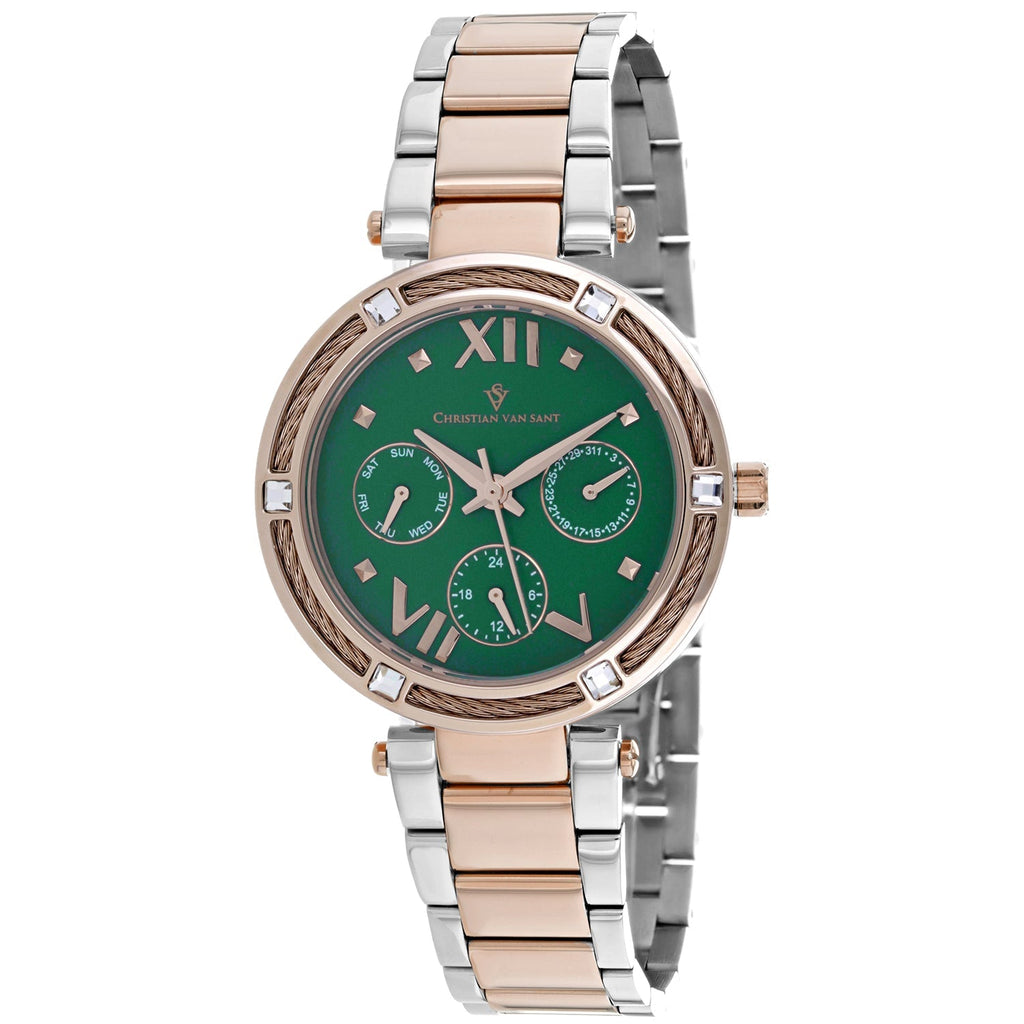 Christian Van Sant Women's Sienna watch with a sleek design, round dial, and stainless steel band, from Plush Fashion Hub.