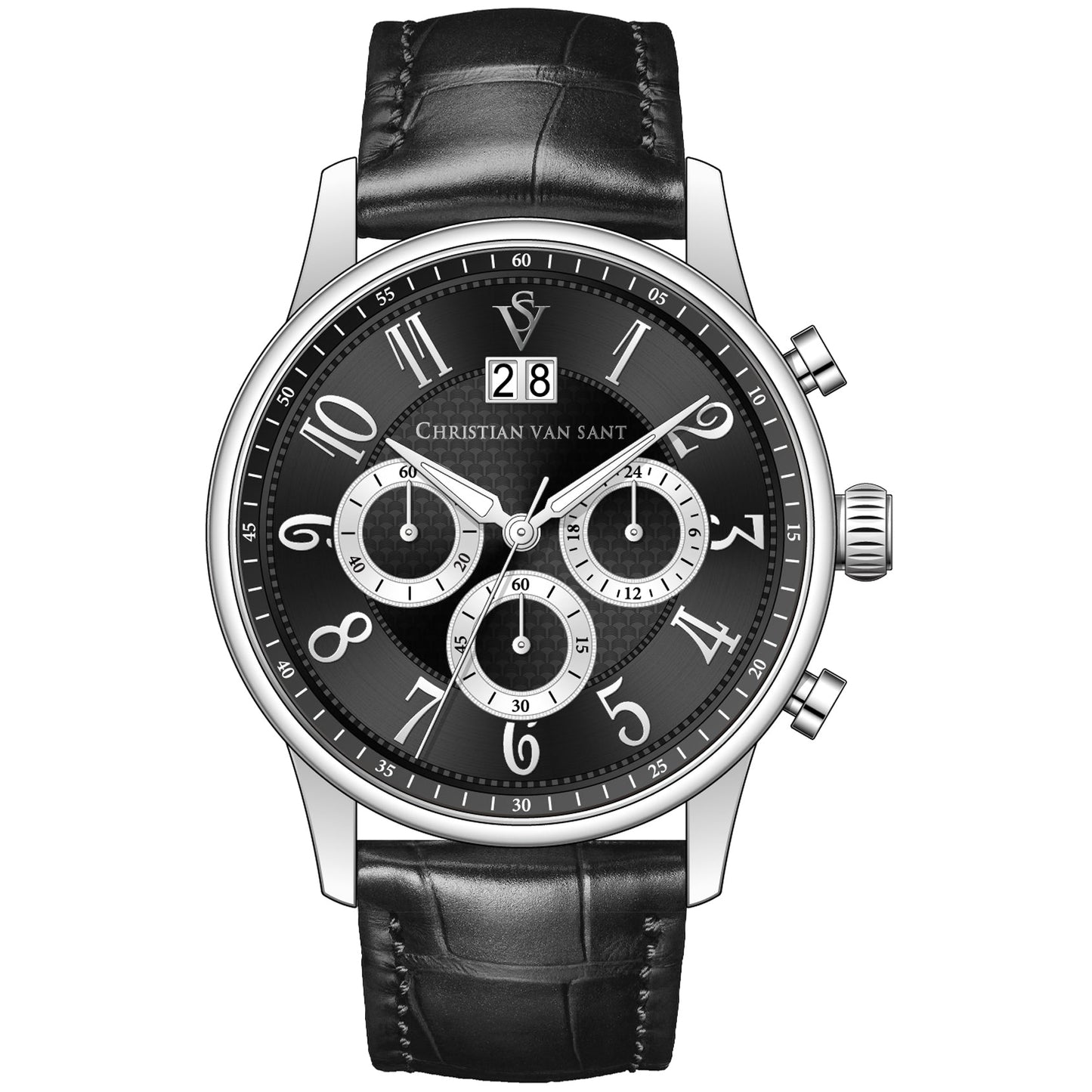 Christian Van Sant Men's Heritage watch with a classic design and leather strap, displayed on a neutral background.