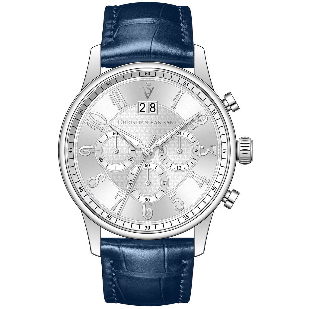 Christian Van Sant Men's Heritage watch with a classic round face and leather strap, showcasing elegant design and craftsmanship.