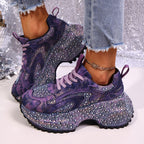 Rhinestone lace-up sneaker sandals by Plush Fashion Hub featuring sparkling rhinestones and stylish design.