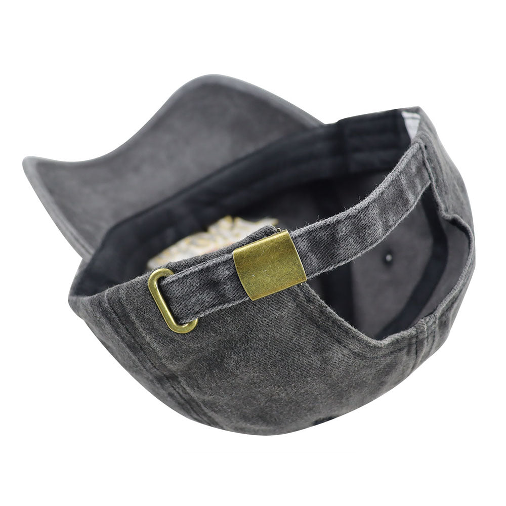 Washed baseball cap with embroidered "I'd Rather Be Ghost Hunting" slogan, retro style, by FitiqueFit, featuring distressed denim look.