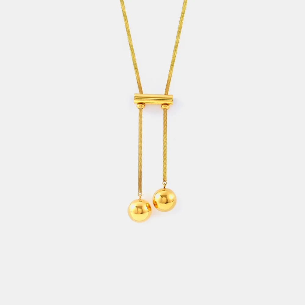 18K gold-plated titanium steel hollow bead necklace with round beads, designed by Shopimist for a stylish, modern look.