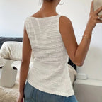 Plush Fashion Hub square neck button-up vest top, Y2K-inspired casual tank top with trendy square neckline and sleeveless design.