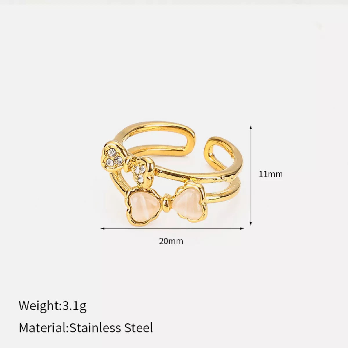 18K gold-plated bow open ring from Shopimist featuring a delicate, elegant design on a white background