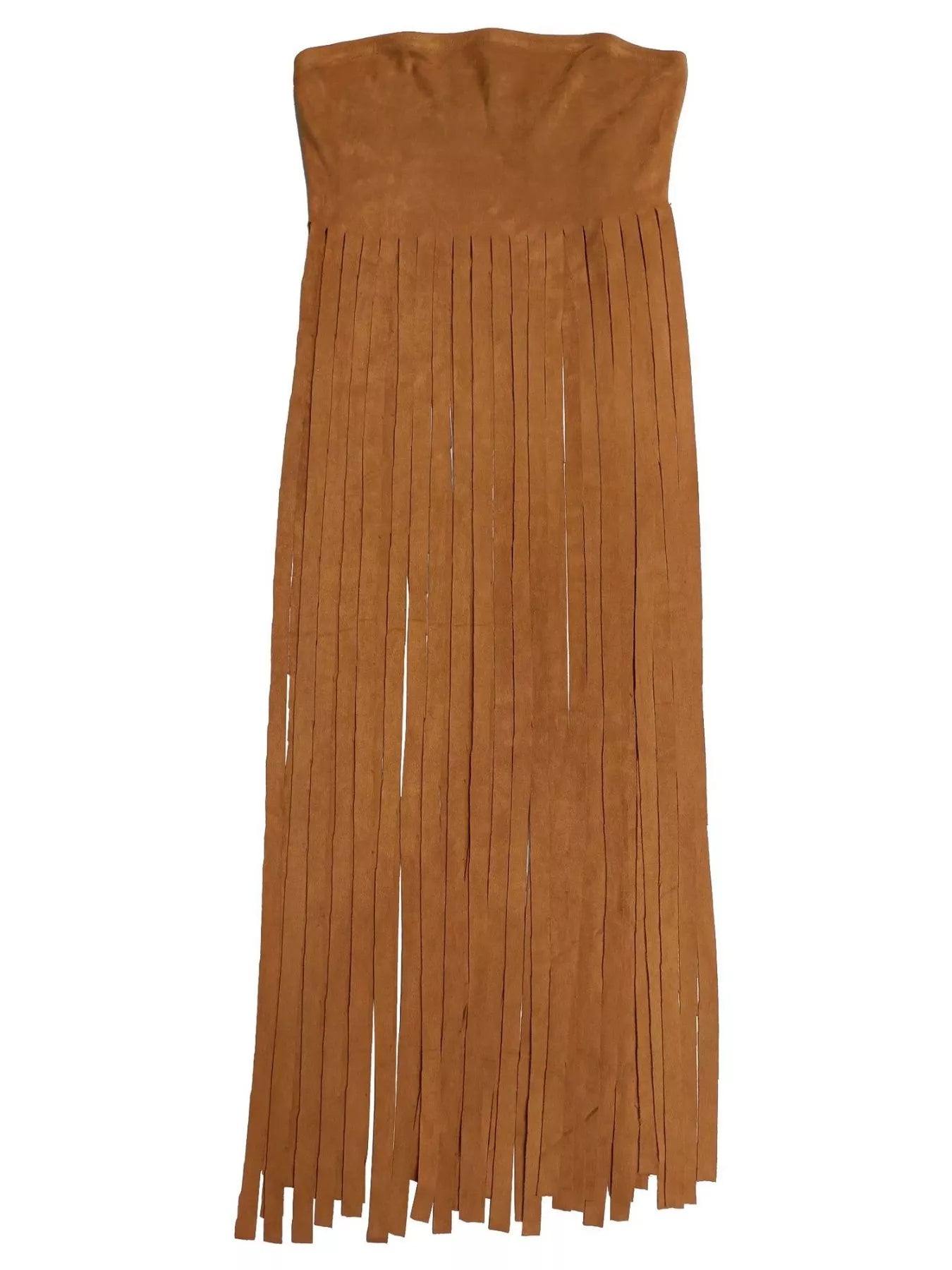 Rings fringe trim tube top in a trendy design with decorative ring accents and fringe details, styled on a white background.