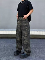 Men's camo print loose fit jeans in plus size, trendy men's bottoms by Trendsi with full length and casual style.