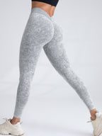 FitiqueFit V-Back Scrunch Seamless Yoga Leggings shown on model, highlighting V-back design, scrunch detail, and seamless activewear fit.