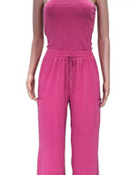 Drawstring Strapless Wide-Leg Jumpsuit