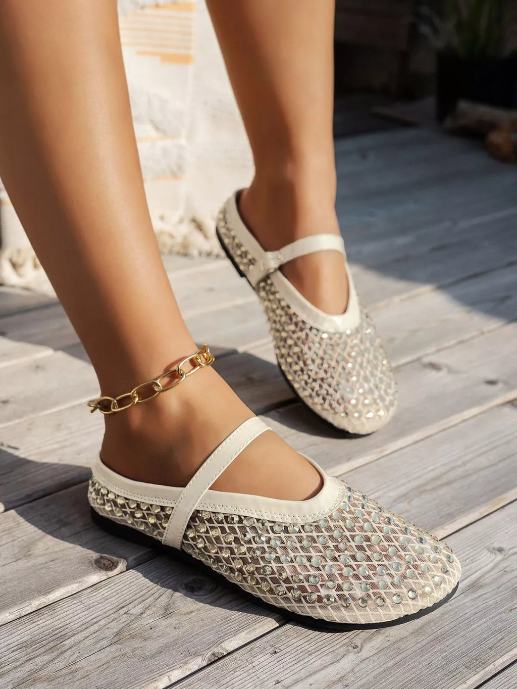 Sparkling mesh ballet flats sandals by Shopimist featuring shimmering fabric, round toe, and flat sole for stylish comfort.