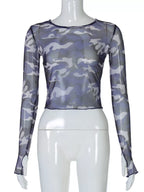 Camouflage Mesh Long Sleeve T-Shirt
