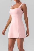 Square neck sleeveless slit mini active dress by Trendsi, shown in a stylish and comfortable design perfect for active wear.