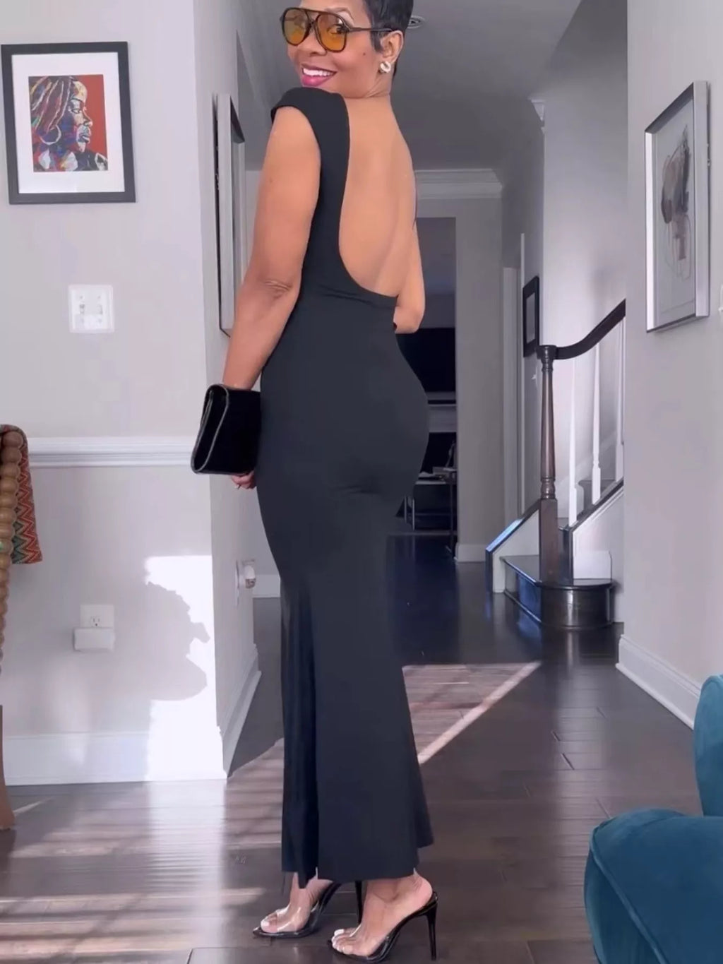 Backless cap sleeve maxi dress by Shopimist featuring a flowing silhouette and elegant design, perfect for formal or summer occasions.