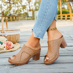 Women's chic peep toe block heel sandals with comfortable mid-heel, stylish dress shoes from Trendsi.