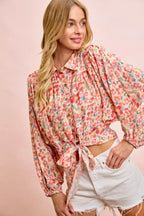 BiBi Floral Print Tie Hem Detail Crop Shirt