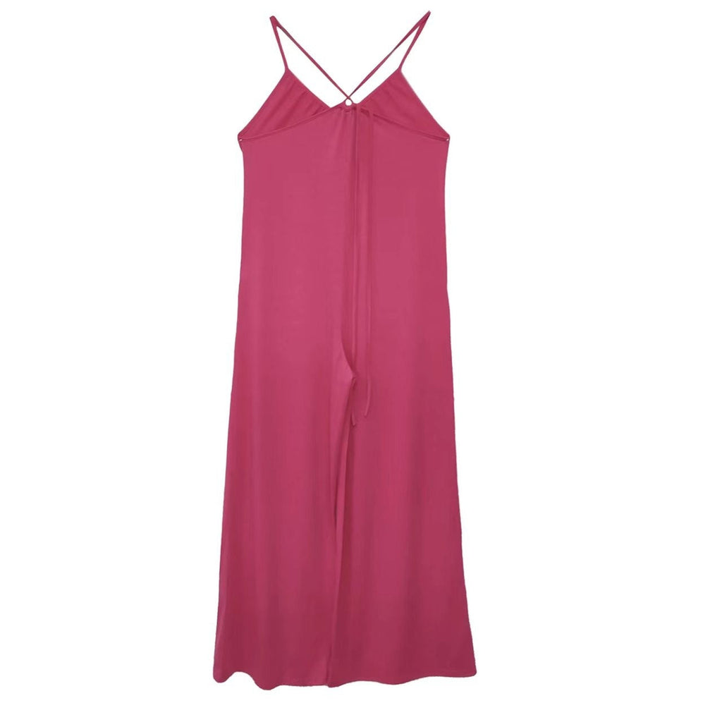 Women's wide-leg camisole jumpsuit with cross-back design, casualwear style, by Plush Fashion Hub, featuring a comfortable and stylish silhouette.