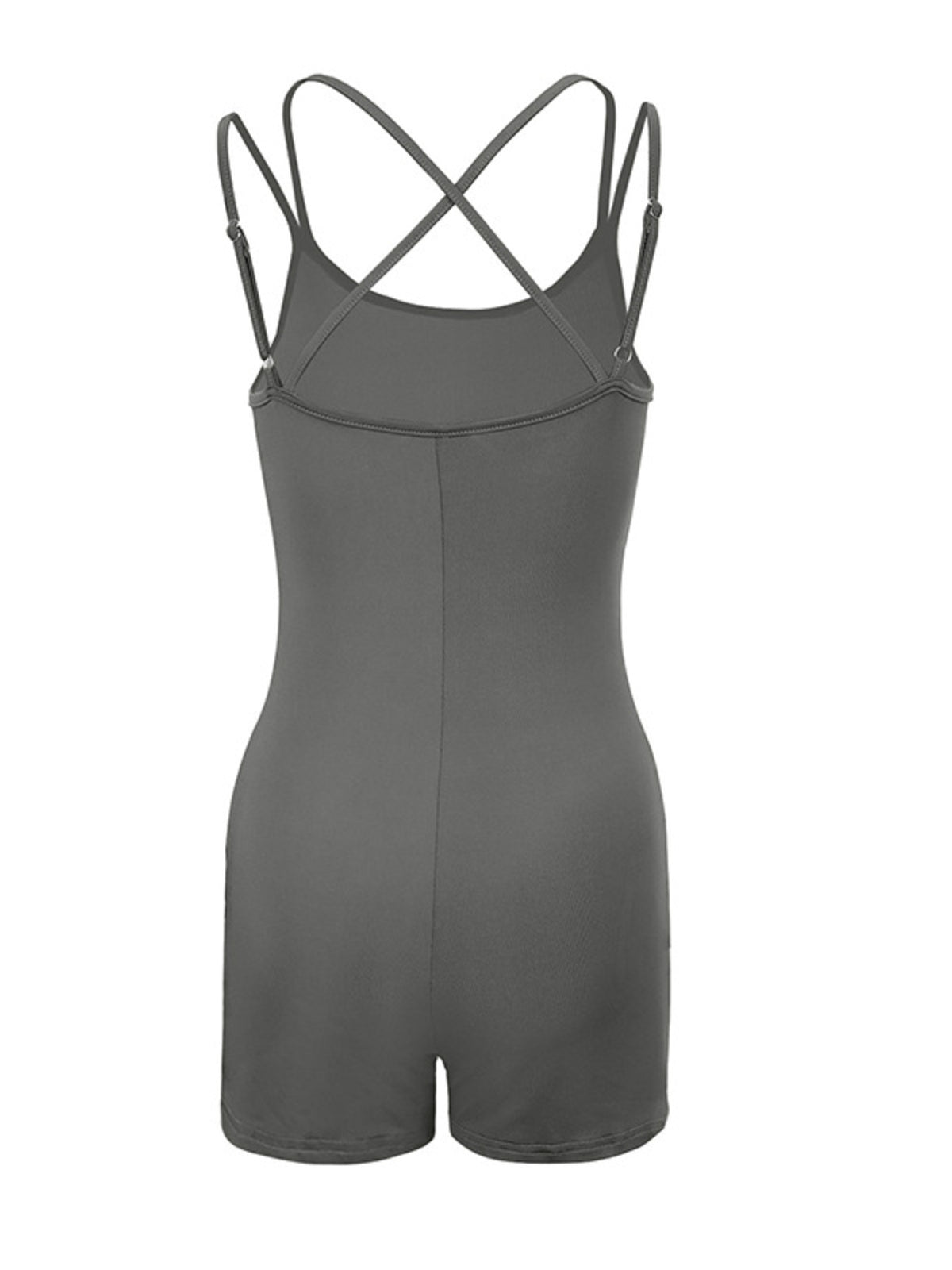 Plush Fashion Hub double spaghetti strap active romper with a fitted design, featuring lightweight fabric and stylish straps.