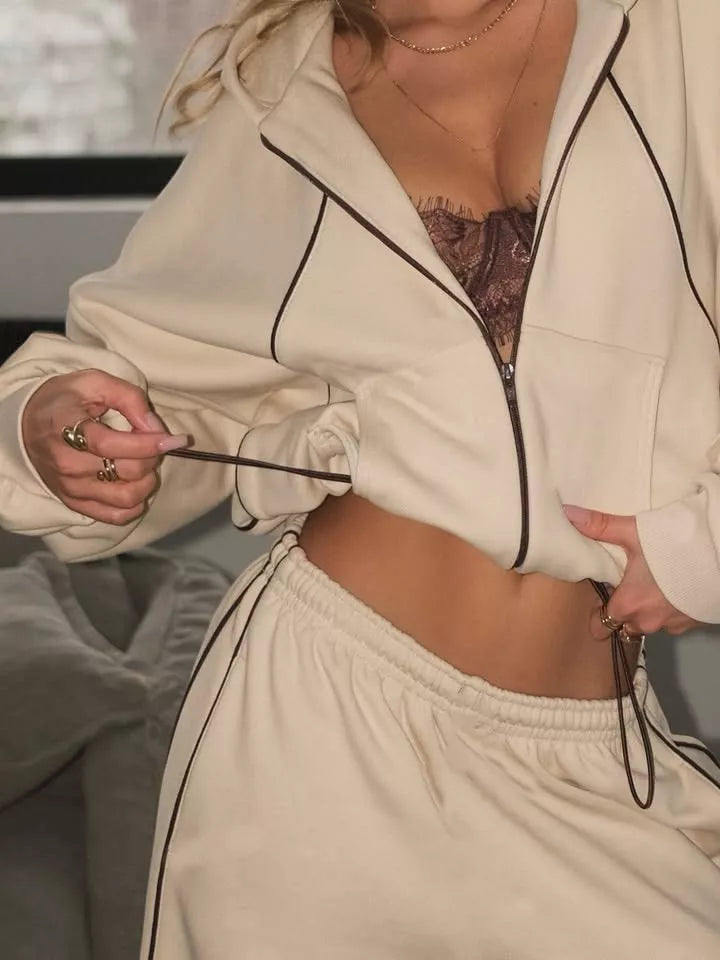 Trendsi cropped zip-up hoodie and wide-leg sweatpants lounge set, casual and comfortable, in soft fabric with relaxed fit.