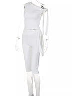 Tied One Shoulder Top and Capris Set