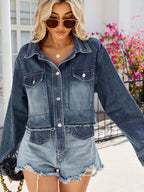 VYSN denim jacket with long sleeves, button-up front, and front pockets, casual fashion clothing for women or men.