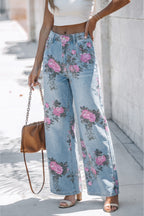 Esme floral print bootcut jeans by Threaded Pear, featuring a colorful floral pattern and classic denim fit.