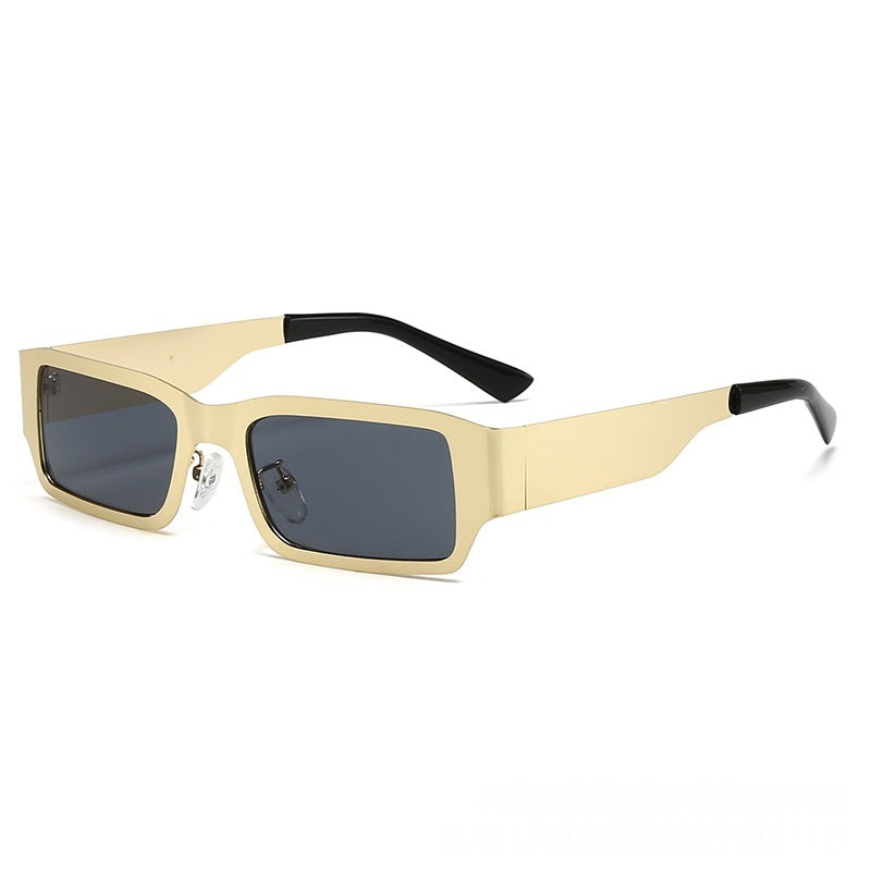 Metal frame UV protection fashion sunglasses with dark tinted lenses, stylish eyewear by Plush Fashion Hub.