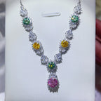 Sterling silver necklace with a 3.5 carat moissanite gemstone, showcasing a sparkling, elegant jewelry design.