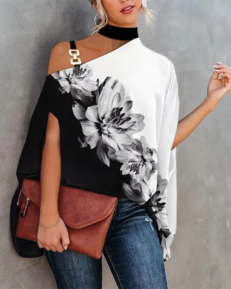Women's V-neck printed off-shoulder vest top in various prints, casualwear by Plush Fashion Hub, available in sizes S to XXL.